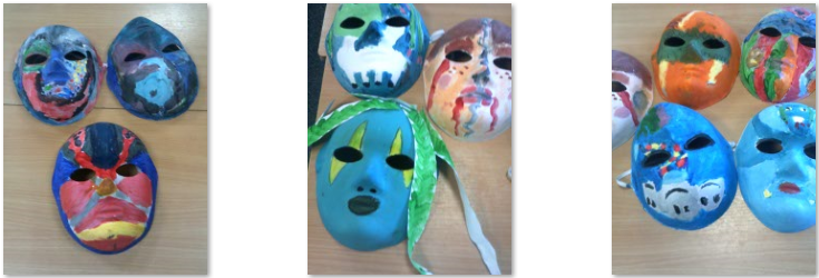 Photos of children painting masks