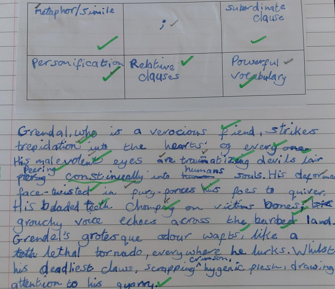 Photos of children's English work