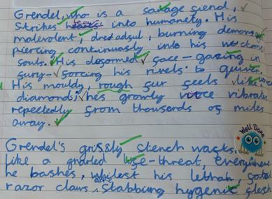 Photos of children's English work