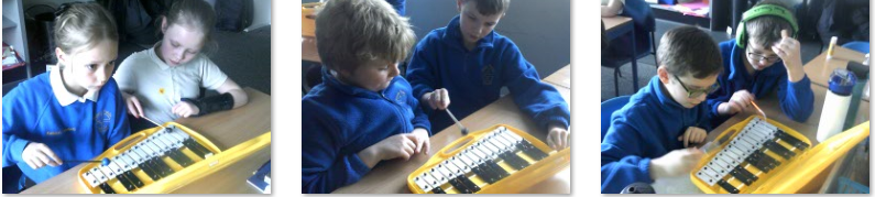 Photos of children playing the glockenspiel