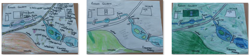 Photos of children's map work of Kearsney Abbey