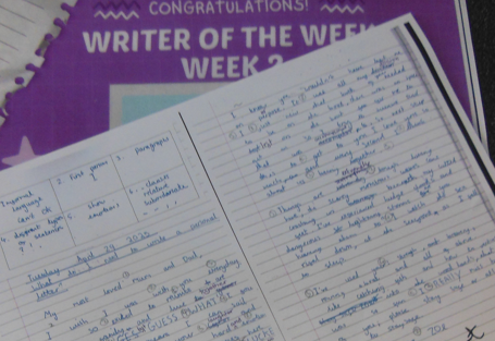 Photos of children's letter writing