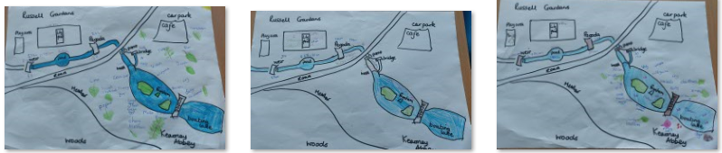 Photos of children's map work of Kearsney Abbey