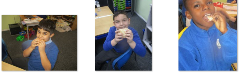 Photos of children making and eating pitta breads