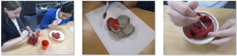 Photos of children making poppies