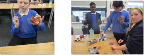 Photos of children making Mayan pots