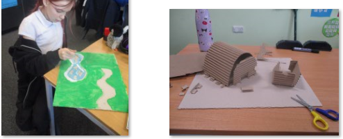 Photos of children building model Anderson Shelters