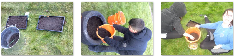 Photos of children planting