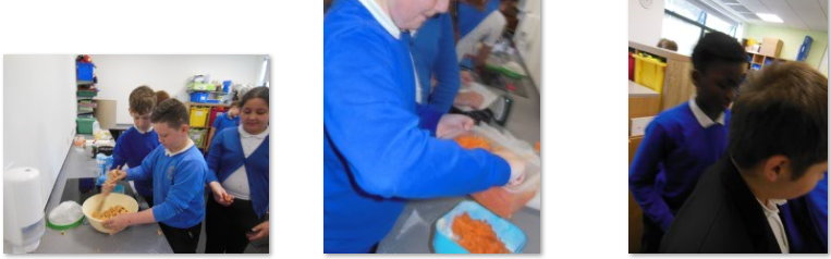 Photos of children making carrot cake