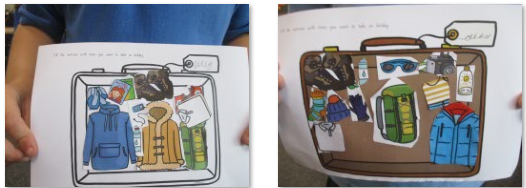 Photos of children packing picture suitcases
