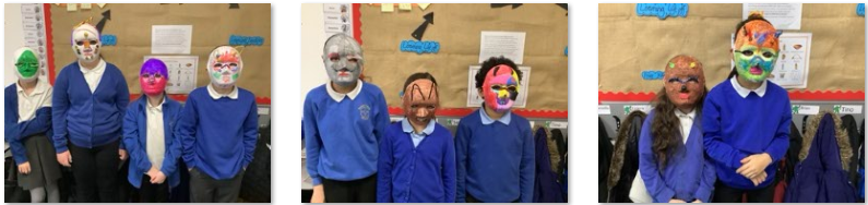 Photos of children making Greek monster masks
