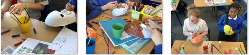 Photos of children making Greek monster masks