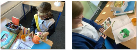 Photos of children making Greek monster masks