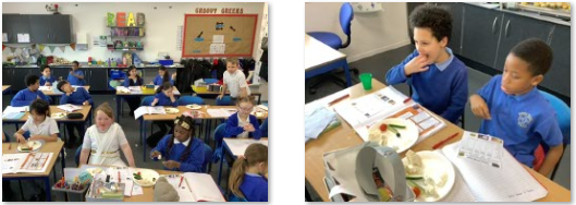 Photos of children tasting Greek food