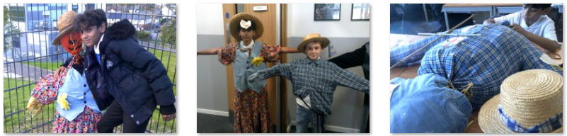 Photos of children making scarecrows