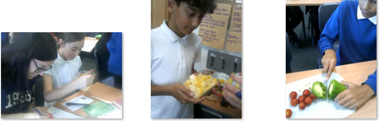 Photos of children making salads