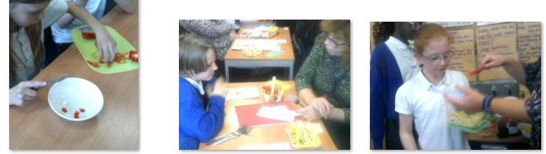 Photos of children making salads