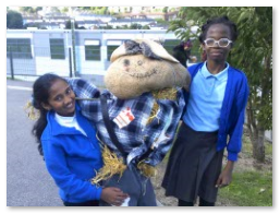 Photos of children making scarecrows