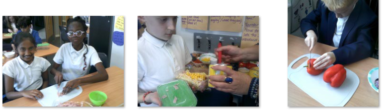 Photos of children making salads