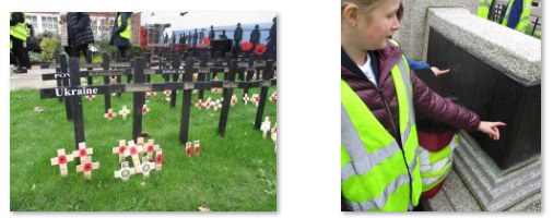 Photos of children laying wreath