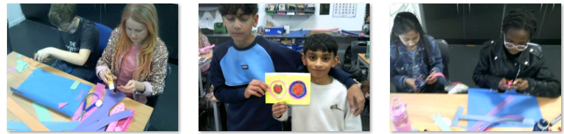 Photos of children showing/making artwork
