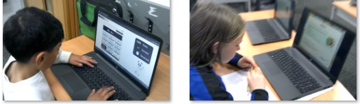 Photos of children on laptops