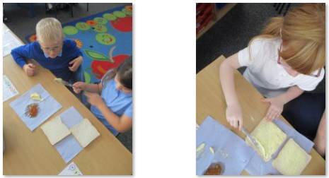 Photos of children making marmalade sandwiches