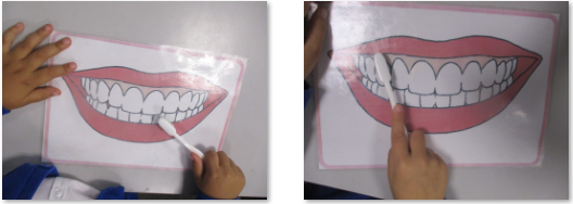Photos of children cleaning teeth