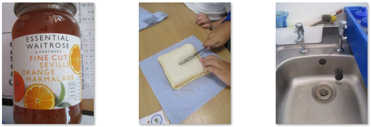 Photos of children making marmalade sandwiches