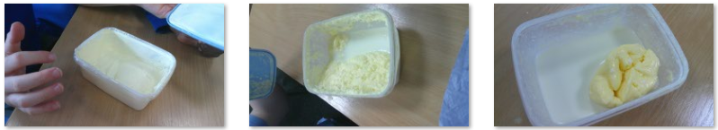 Photos of children making butter