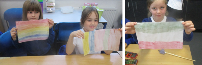 Photos of children holding up Roman art