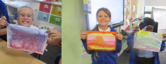 Photos of children holding up Roman art
