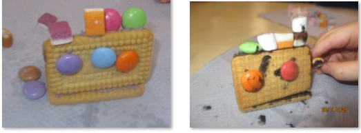 Photos of malted milk sweet houses made by the children