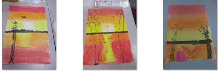 Photos of children's sunset drawings