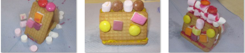 Photos of malted milk sweet houses made by the children