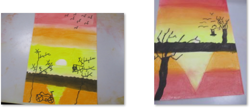 Photos of children's sunset drawings