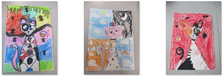Photos of psychedelic cats drawn by the children