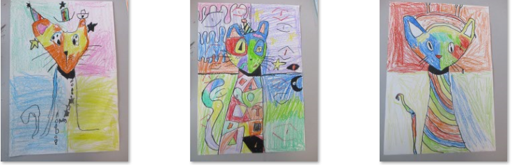 Photos of psychedelic cats drawn by the children