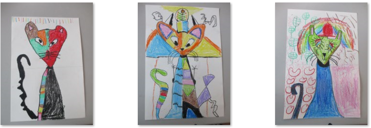 Photos of psychedelic cats drawn by the children