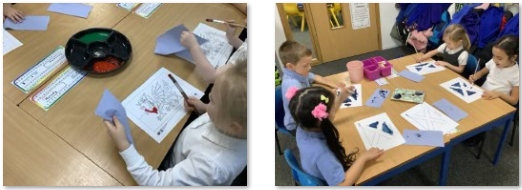 Photos of children painting flags