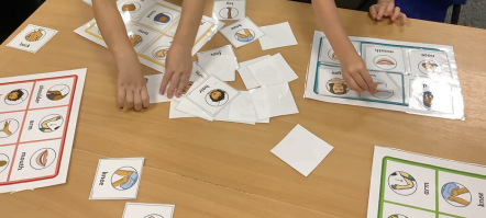 Photos of children playing body bingo