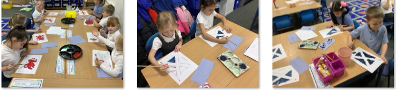 Photos of children painting flags