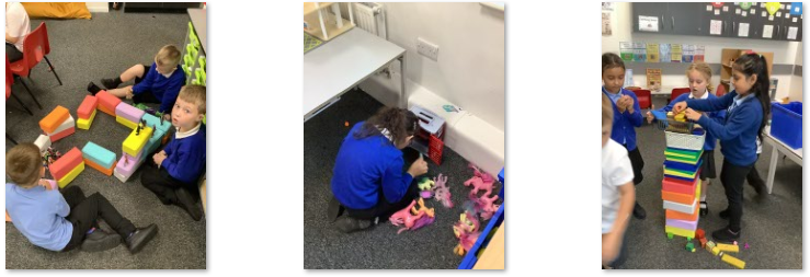 Photos of children making or drawing castles