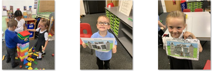 Photos of children making or drawing castles