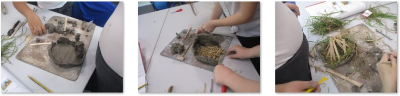 Photos of children building Stone-Age houses