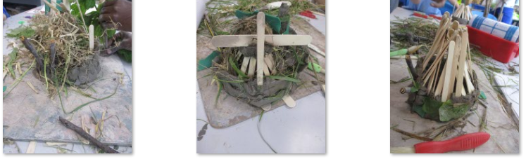Photos of children building Stone-Age houses