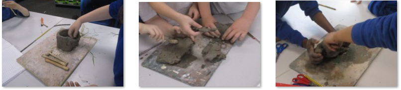 Photos of children building Stone-Age houses