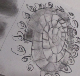 Photos of children drawing fossils