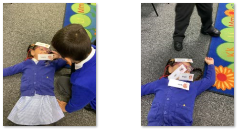 Photos of children making labelling body parts