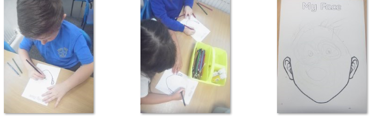 Photos of children drawing faces